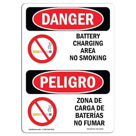 Signmission OSHA, Battery Charging Area No Smoking Bilingual, 24in X 18in Rigid Plastic, 18" W, 24" L, Spanish OS-DS-P-1824-VS-1040